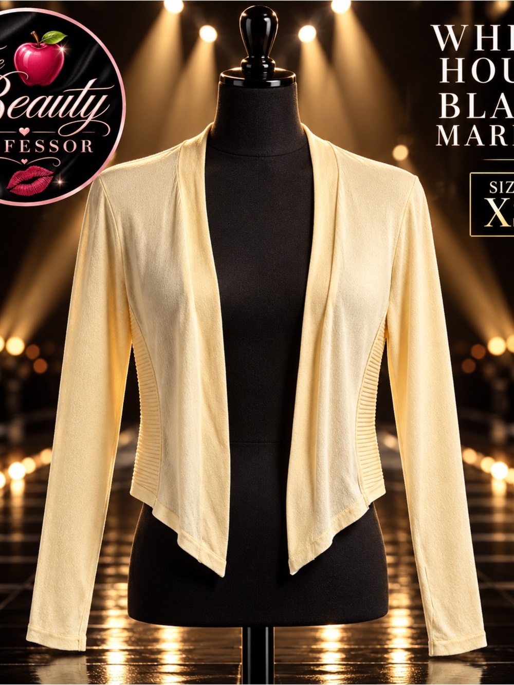 White House Black Market Butter Yellow Cropped Open Front Cardigan XS